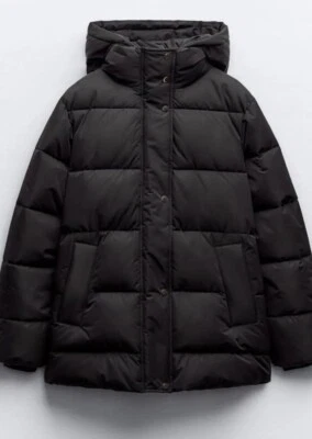 BNWT ZARA Black WATER REPELLENT PUFFER Quilted COAT  Jacket  SIZE M - Image 1 of 4