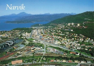 Postal vintage Narvik Noruega con vista aérea a la ciudad - Imagen 1 de 2