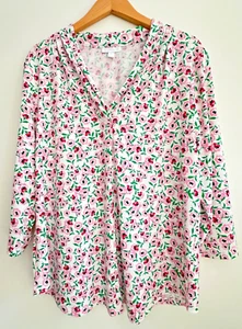 Charter Club Knit Popover Top XL Pink Floral V Neck 3/4 Sleeve Stretch Cooling - Picture 1 of 8