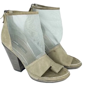Miista Leather Open Toe Heeled Ankle Boots Booties Green Gray Mesh Size 5.5 - Picture 1 of 9