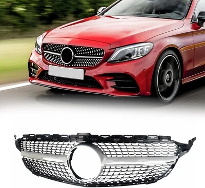 Parrilla de diamante para Mercedes Benz W205 Clase C C250 C300 C400 2015-2018 plateada Foto 1 de 4