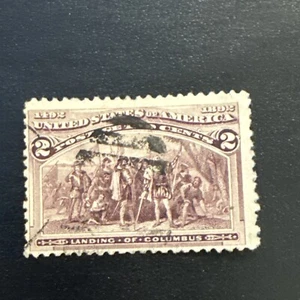 Francobollo USA Scott # 231…1893) 2c Sbarco di Colombo - Cappello Rotto - Usato Ng - Foto 1 di 2