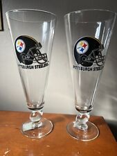 PITTSBURGH STEELERS TWO Pilsner Football Stem Vintage NFL Beer Glasses 9.5” NEW