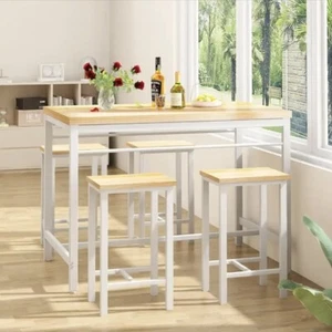 5 Pieces Dining Table Set for 4,Beige Bar Table Set with 4 Bar Stools Counter - Picture 1 of 6