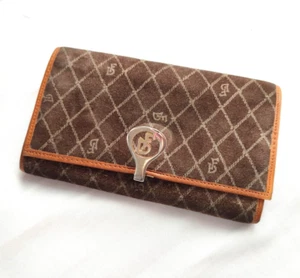 DINI Vintage Khaki Suede Leather Monogram Wallet With Logo Made In Italy 80s 90s - Picture 1 of 12