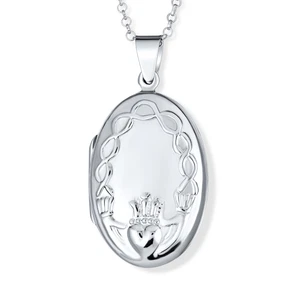 Irish Celtic Claddagh Locket Necklace for Teens Sterling Silver Photo Holder - Picture 1 of 5