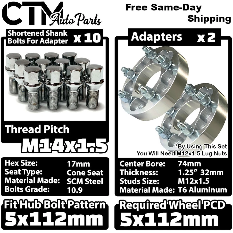 2x Adaptador espaciador de rueda de 1,25" de grosor 5x112 mm + perno de 14x1,5 apto para Audi Porsche Macan Foto 1 de 4