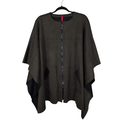 Chaqueta de gamuza sintética IC by Connie K pequeña marrón de gran tamaño cremallera completa poncho Lagenlook Foto 1 de 4