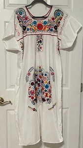 Mexican Puebla Dress Hand Embroidered Boho Peasant Cinco de Mayo Fiesta tunic - Picture 1 of 6