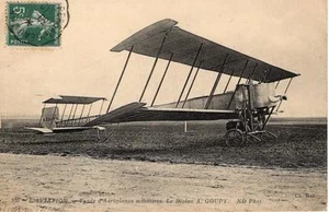 RAR: Original Echtfoto Postkarte 1910 A. Goupy Versuchs Doppeldecker - Bild 1 von 2