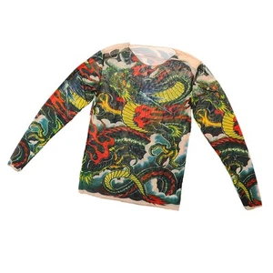 Men's Fake Tattoo Long Sleeve T-Shirt Party Tank Tops Blouse Tight Costume - Picture 1 of 6