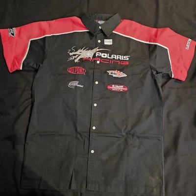 Polaris Racing Men's Button Up Pit Shirt. Black w/Logos  - Image 1 of 4