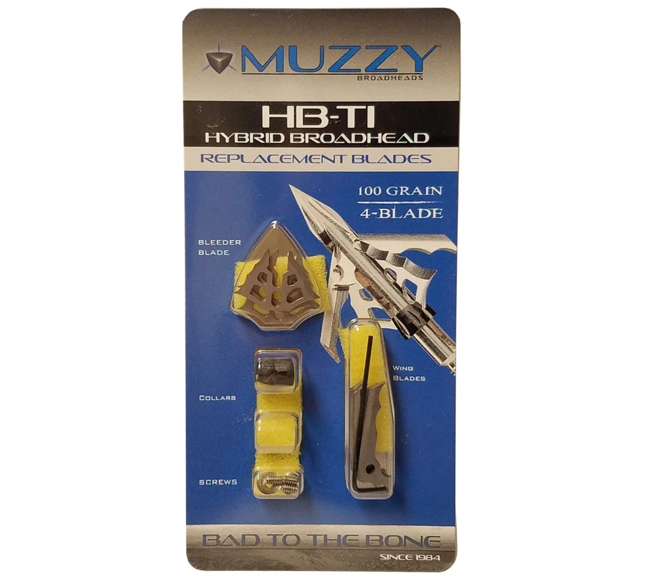 Cuchillas de repuesto Muzzy HB-Ti 100 granos 4 hojas híbridas cabezales anchos 397-Ti Foto 1 de 1