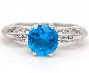 2CT Aquamarine & Topaz 925 Solid Sterling Silver Ring Jewelry Sz 9 IB1-5 - Picture 1 of 3