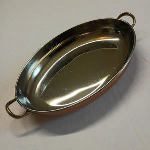10.5 x 7.25 x 1.75 Oval Copper Au Gratin Pan Serving Dish By Benjamin And Medwin - Picture 1 of 19