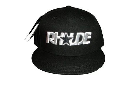 Boné de beisebol Rhude X Starter preto snapback etiqueta preta poli logotipo branco - Imagem 1 de 4