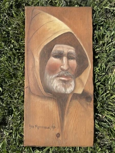 Rare Brother Matthew OSF Monk Priest Painting on Wood Plank Signed Religious - Picture 1 of 12