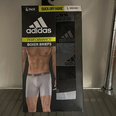 NUEVO PAQUETE DE 4 CALZONCILLOS B0XER DE TELA DE SECADO RÁPIDO ADIDAS PARA HOMBRE ENTREPIERNA GRANDE 5" Foto 1 de 2
