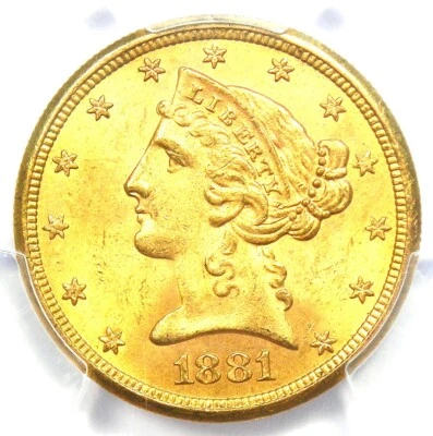 1881-S Liberty Gold Half Eagle $5 Coin - PCGS MS65 (GEM BU UNC) - $6,500 Value! - Image 1 of 4
