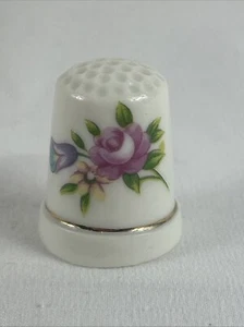 Yellowstone Flower Thimble Porcelain Souvenir Gold Band - Picture 1 of 6