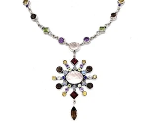 Nicky Butler 925 Sterling Silver Rose Quartz Multi Gem Drop Necklace Brand New - Picture 1 of 21