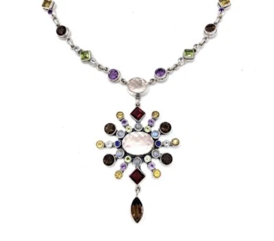 Nicky Butler 925 Sterling Silver Rose Quartz Multi Gem Drop Necklace Brand New - Image 1 of 4