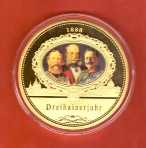 Gigant-Medaille Dreikaiserjahr 1888 Ø 70 mm 110 g vergoldet Farbdruck PP - Bild 1 von 2