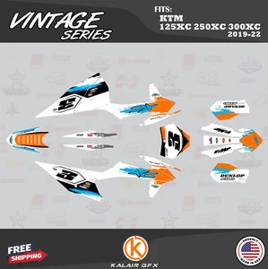 Graphics Kit for KTM 125XC 250XC 300XC 2019 2020 2021 2022 Vintage - CYAN - Picture 1 of 6