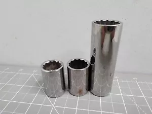 Craftsman Socket Lot Metric 18 19 21MM Chrome 1/2 Drive 12-Point Great Used - Foto 1 di 13