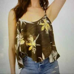 Free People Hey Girl Cotton Strappy Tank Top Floral Army Combo Medium NWT - Picture 1 of 12