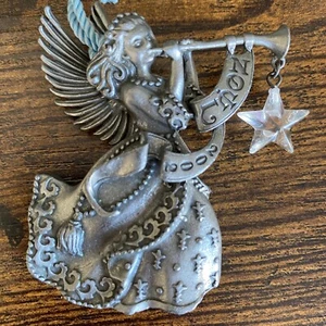 Avon Pewter Angel with Jewel Star Trumpet Angel Ornament 2002 Holiday Treasures - Picture 1 of 10
