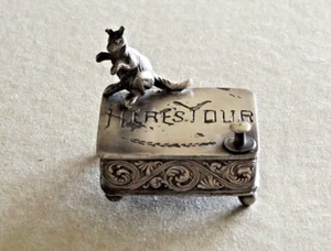 SMALL ANTIQUE SILVER PLATE EPBM KANGAROO TOPPED TRINKET BOX “HERE’S YOUR STUD”#9 - Picture 1 of 6