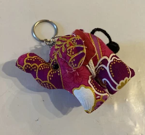 Vintage Plush Elephant Keychain Pink and Gold - Picture 1 of 6