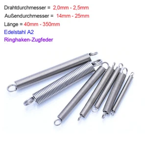 Zugfeder mit Öse,Zugfedern Feder Edelstahl A2 verschiedene Größen,d=2,0 / 2,5 mm - Picture 1 of 5
