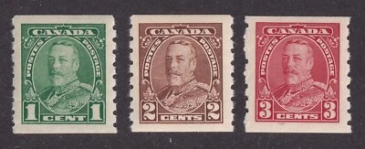 MATT'S STAMPS CANADA SCOTT #228-230 KING GEORGE V COIL ISSUES OF 1935, MH, CV$50 - Image 1 of 3