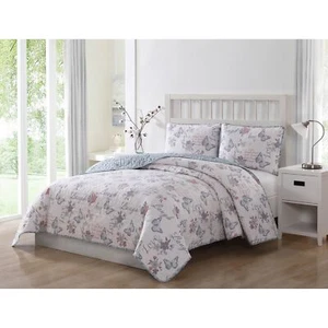 Live Laugh Love 3piece Queen Quilt Set Purple/blue/pink/white - Picture 1 of 7