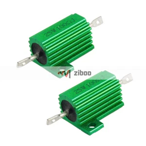 2Pcs 25W 100 Ohm Green Aluminum Housed Wirewound Resistors 51 x 21 x 15mm✦Kd - Picture 1 of 4