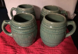 Vintage Set of 4 1920’s - 1930’s McCoy #4 Green Barrel 20oz. Mugs 4.75” Tall. - Picture 1 of 10
