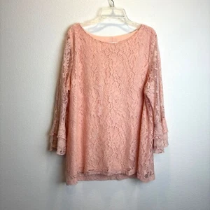 ELLE Lace 3/4 Bell Sleeve Blush Pink Stretch Top XL - Picture 1 of 9