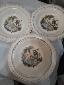Tres cuencos de cereal Sheffield American Limoges Serenata oro 22k victoriano - Imagen 1 de 10