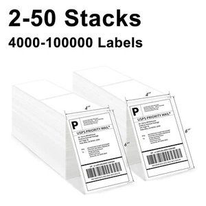 4000 4x6 Fanfold Direct Thermal Shipping Labels Perforated Label for Zebra Rollo - Picture 1 of 19