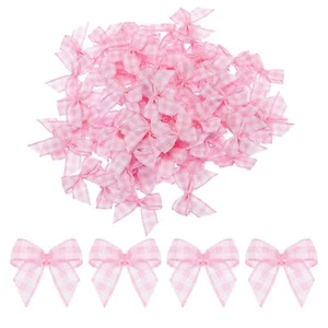 80Pcs Mini Gingham Ribbon Bow 1" Checkered Fabric Satin Ribbon Bows for Craft... - Picture 1 of 5