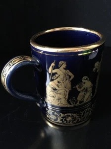 Dakas Keramik Rhodos Vintage Greek Coffee Tea Cup Mug Dark Blue 24K Gold Artwork - Bild 1 von 9