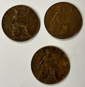 1915, 1919, & 1924 Farthing Great Britain - Picture 1 of 2