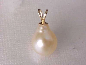 10MM X 13MM AAA GENUINE LIGHT PEACH PEARL PENDANT SOLID 14K YELLOW GOLD - Picture 1 of 4