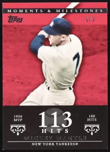 #1/1 Mickey Mantle 2007 Topps Moments and Milestones Red #165-113 Hits - Picture 1 of 2