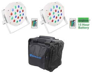 (2) Rockville BATTERY PAR 50 White Rechargeable LED DMX DJ Wash Up-Lights+Bag - Picture 1 of 12