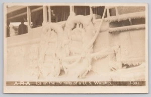 WWII Frozen Battleship "Ice on the Life Rafts of a U.S. Warship" RPPC ARA I-301 - Picture 1 of 3