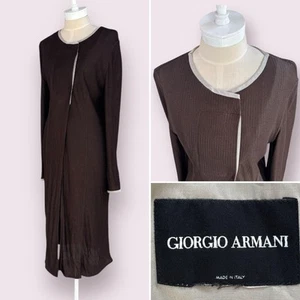 Womens Giorgio Armani Longline Jacket Cardigan Knitted Brown Made in Italy 10-12 - Picture 1 of 11