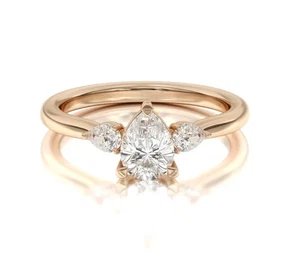 14K Rotgold IGI-zertifizierter im Labor gezüchteter Diamant Verlobungsring 1,50 ct Birnenschliff - Bild 1 von 9